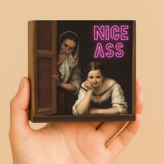 Nice Ass Holzbild – 10x10 cm Mini Art Print – Moderner Statement Spruch – Kunst Typografie Wanddeko zum Hinstellen oder Aufhängen