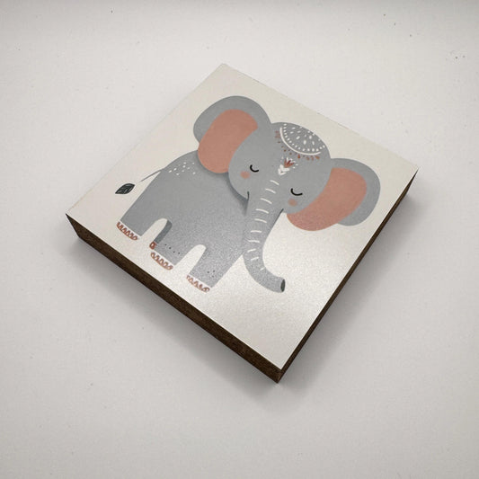 Elefant-Bild fürs Kinderzimmer aus Holz | Süße Babyzimmer-Deko | Geschenk zur Geburt | Mini Art Print 10 × 10 cm