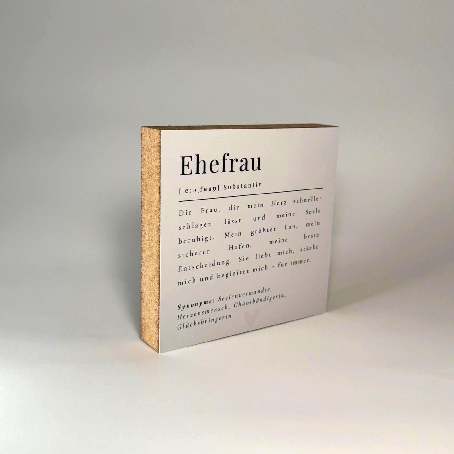 Ehefrau Definition Holzbild – 10x10 cm Mini Art Print – kleines Geschenk zum Hinstellen & Aufhängen