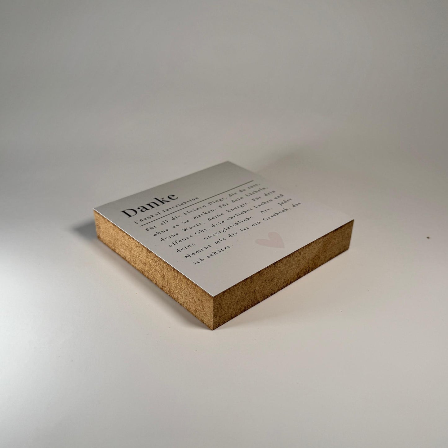 Danke Definition Holzbild – 10x10 cm Mini Art Print – kleines Geschenk zum Hinstellen & Aufhängen