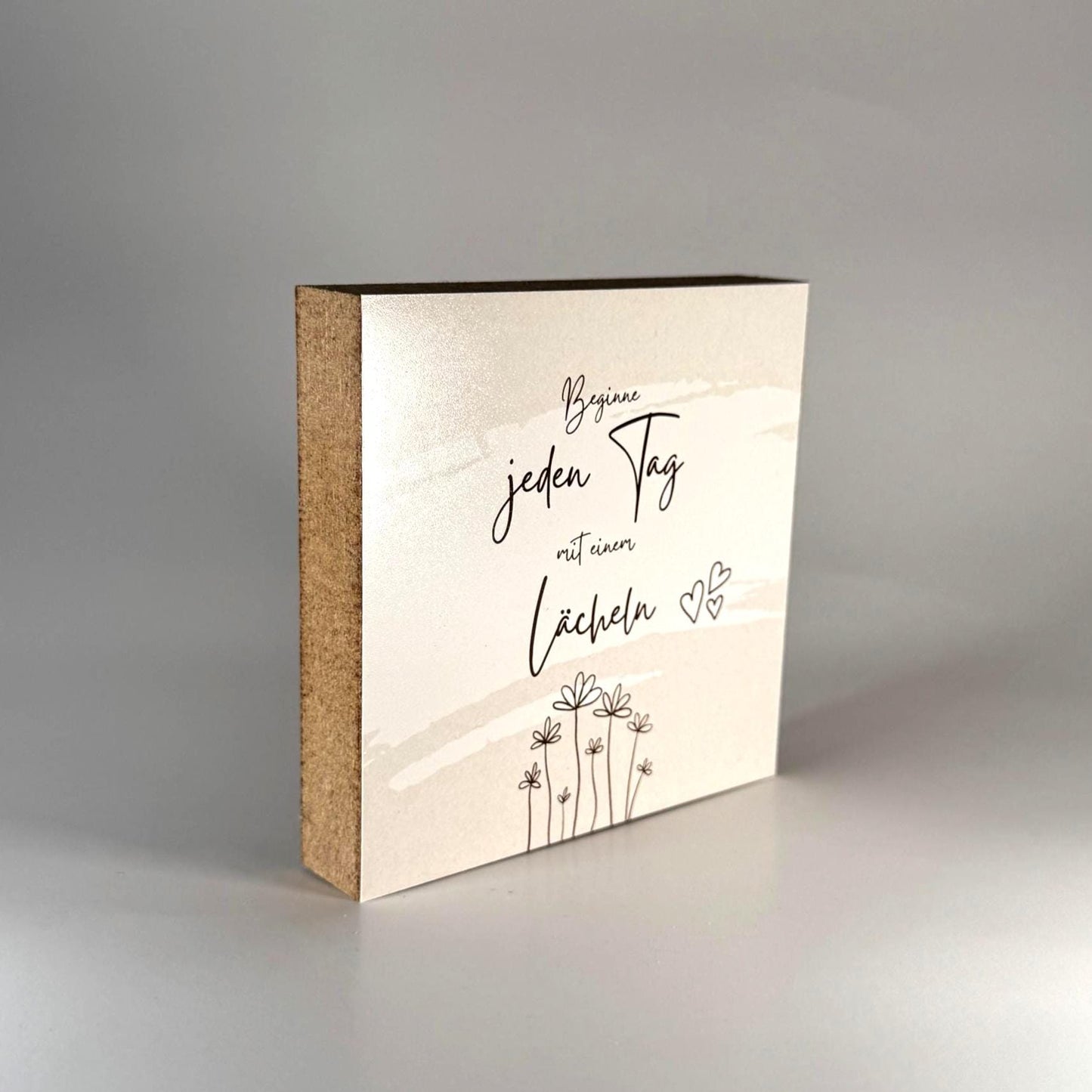 Beginne jeden Tag mit einem Lächeln – 10x10 cm Mini Art Print – Motivationsbild zum Hinstellen & Aufhängen