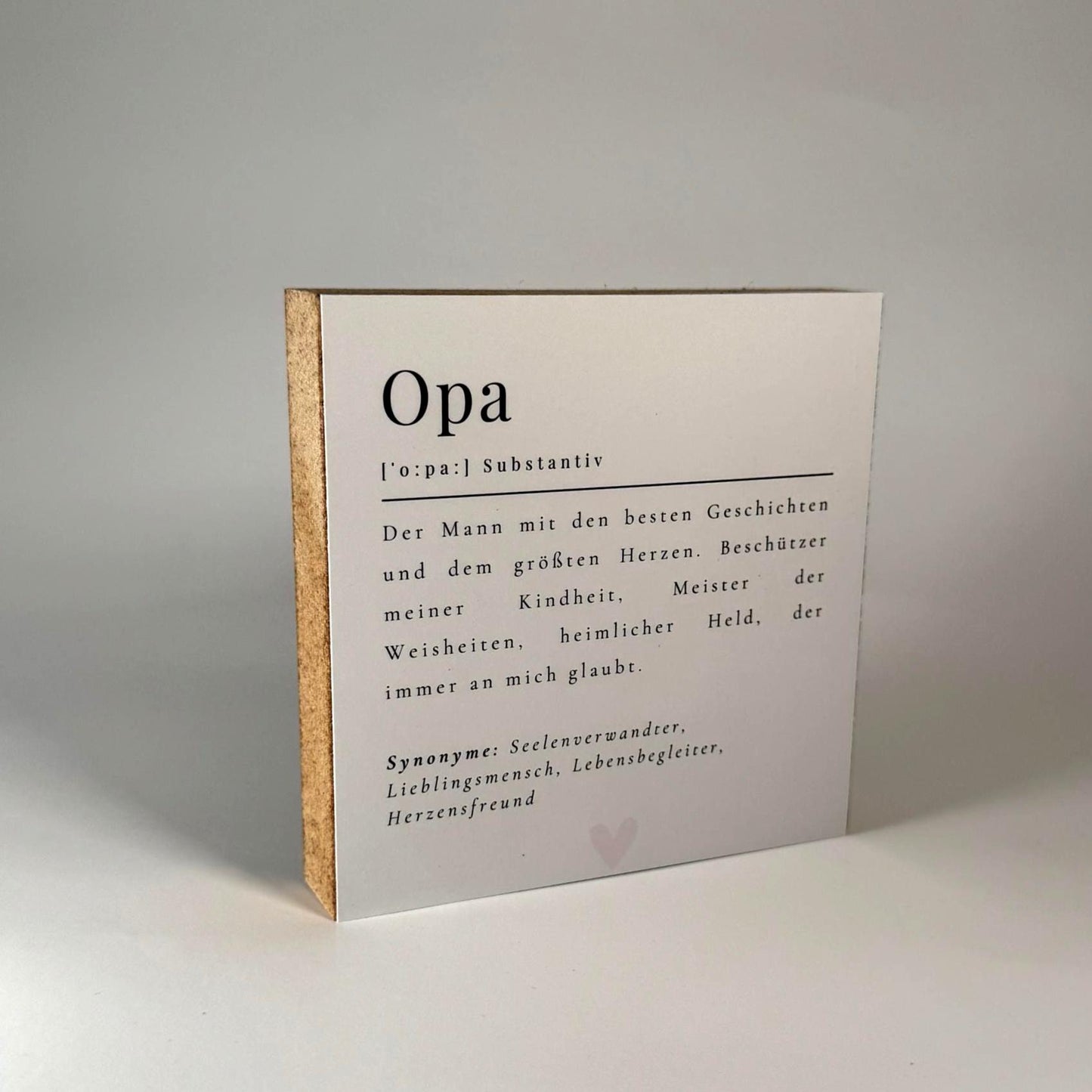 Opa Definition Holzbild – 10x10 cm Mini Art Print – Typografie Geschenk zum Hinstellen & Aufhängen