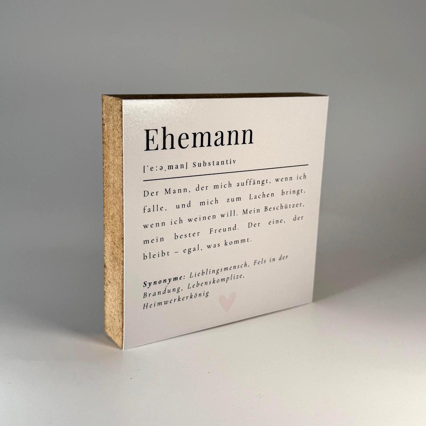 Ehemann Definition Holzbild – 10x10 cm Mini Art Print – Typografie Wanddeko zum Hinstellen & Aufhängen