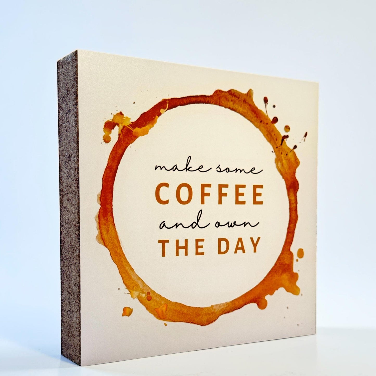 Make Some Coffee Holzbild – 10x10 cm Mini Art Print – Kaffee Wanddeko zum Hinstellen & Aufhängen