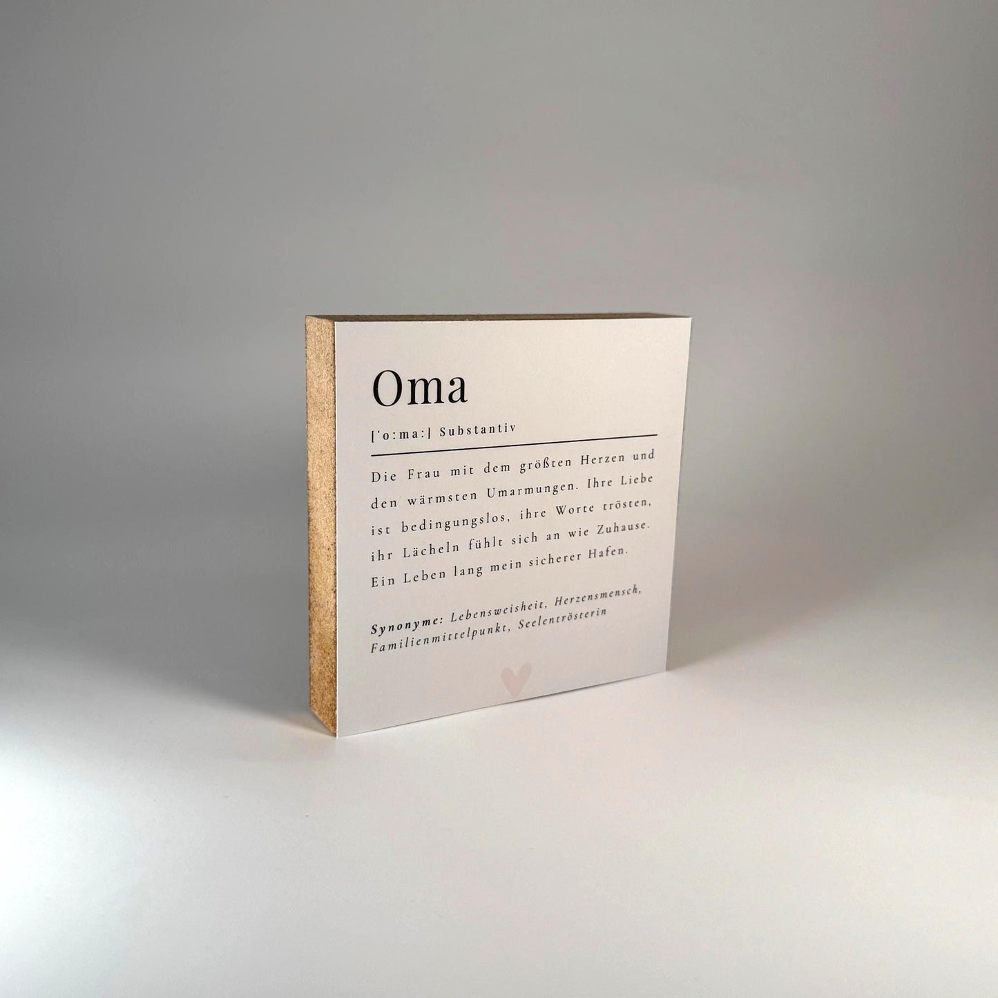 Oma Definition Holzbild – 10x10 cm Mini Art Print – kleines Geschenk zum Hinstellen & Aufhängen