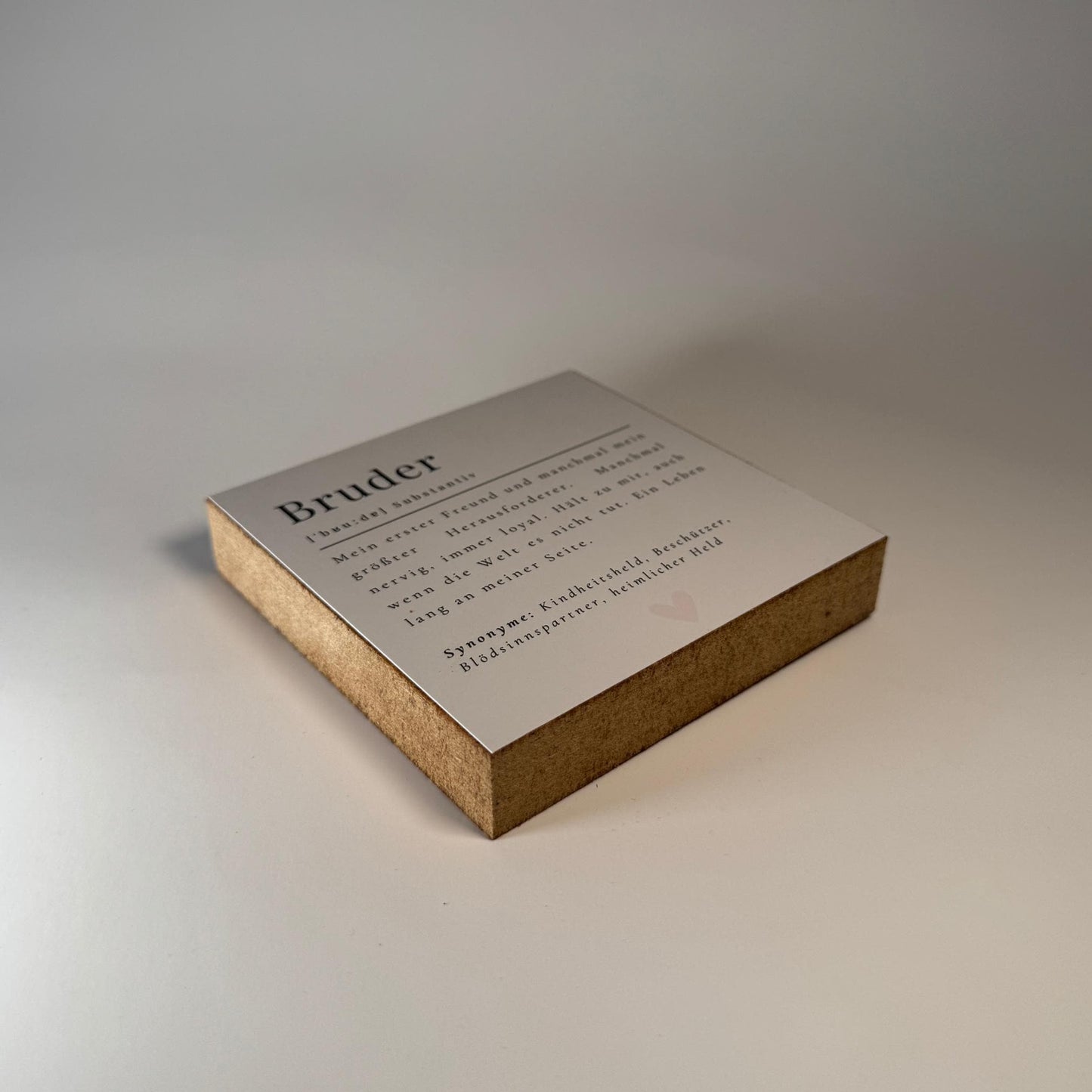 Bruder Definition Holzbild – 10x10 cm Mini Art Print – Typografie Geschenk zum Hinstellen & Aufhängen