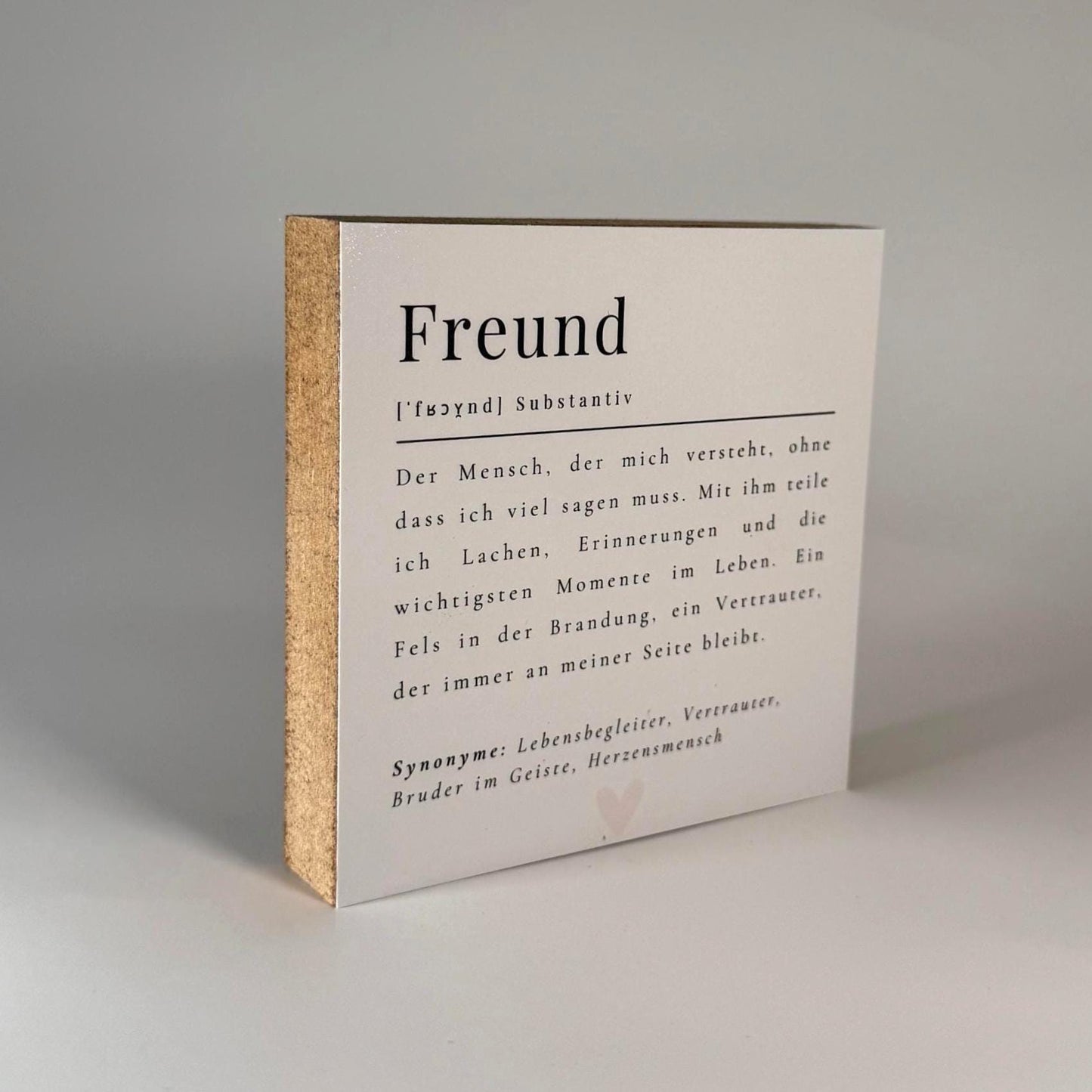 Freund Definition Holzbild – 10x10 cm Mini Art Print – Geschenk oder kleines Mitbringsel zum Hinstellen & Aufhängen