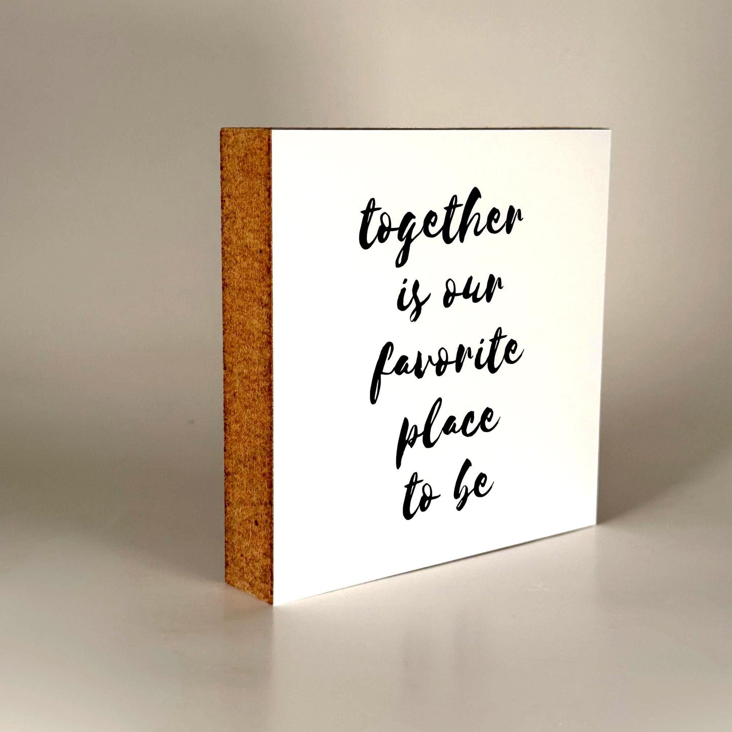 Together Holzbild – 10x10 cm Mini Art Print – Typografie Wanddeko zum Hinstellen & Aufhängen