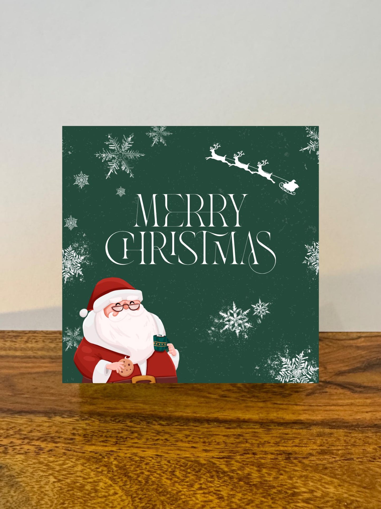 Merry Christmas Holzbild – 10x10 cm Mini Art Print – Weihnachtsmann Wanddeko– Weihnachtsdeko zum Hinstellen & Aufhängen