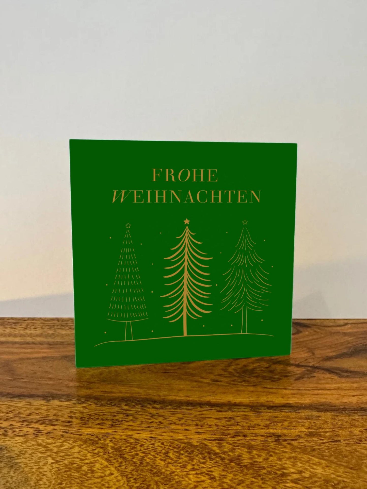 Frohe Weihnachten Holzbild  – 10x10 cm Mini Art Print – Moderne Weihnachtsbaum Illustration – Weihnachtsdeko zum Hinstellen & Aufhängen