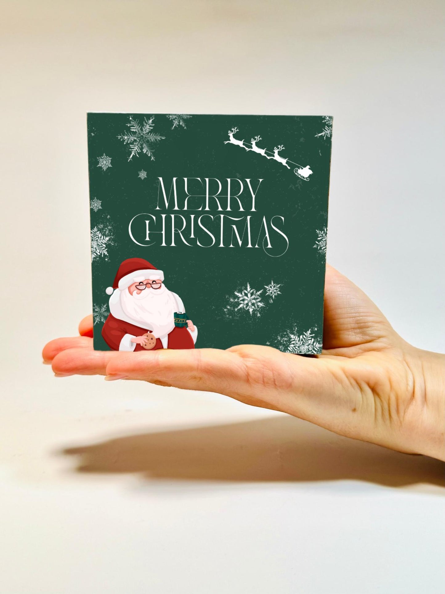 Merry Christmas Holzbild – 10x10 cm Mini Art Print – Weihnachtsmann Wanddeko– Weihnachtsdeko zum Hinstellen & Aufhängen