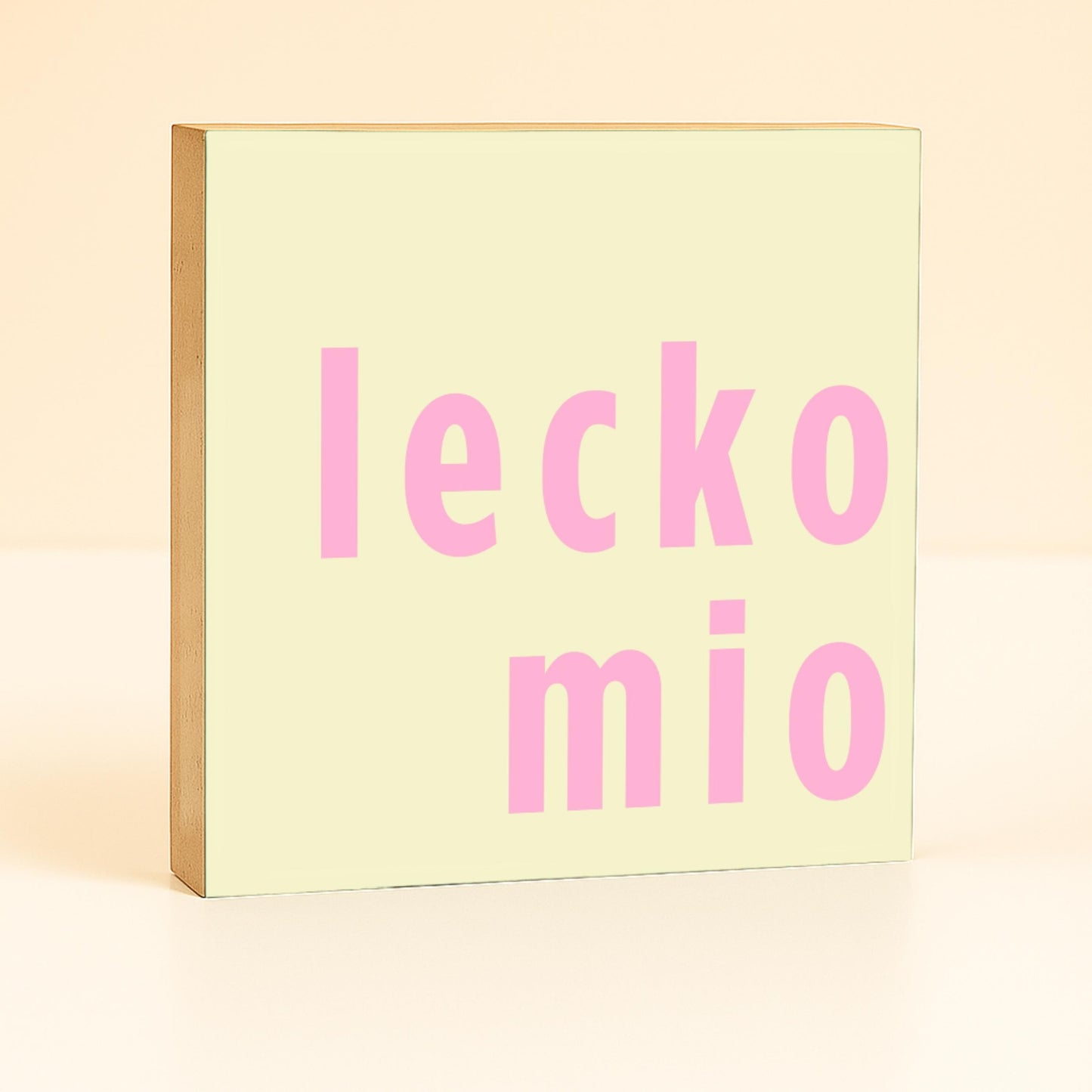Lustiger Spruch Küche – Lecko mio – humorvolle Küchen Deko – kleines Geschenk lustig – Mini Holzschild