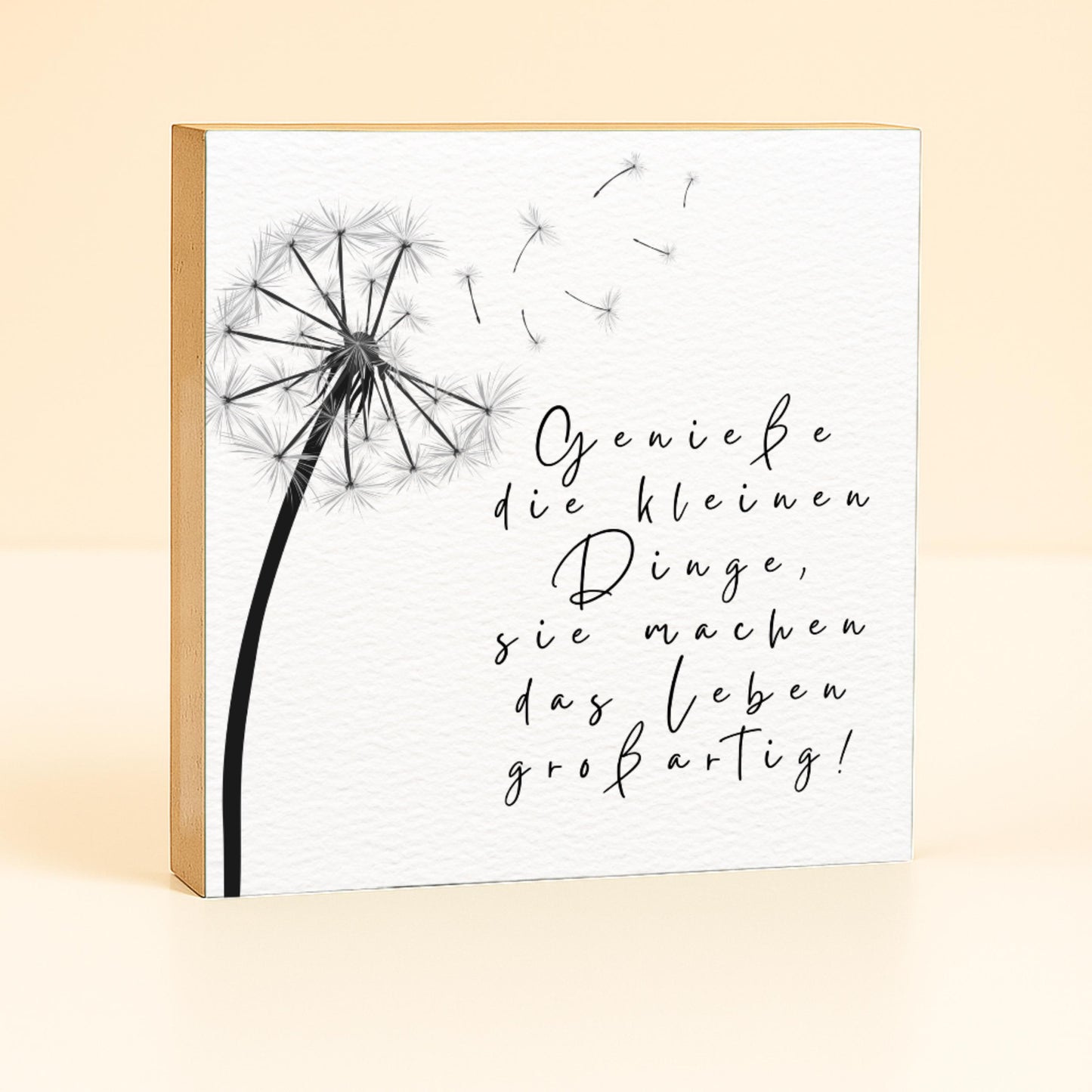 Genieße die kleinen Dinge – 10x10 cm Mini Art Print – Typografie Wanddeko zum Hinstellen & Aufhängen