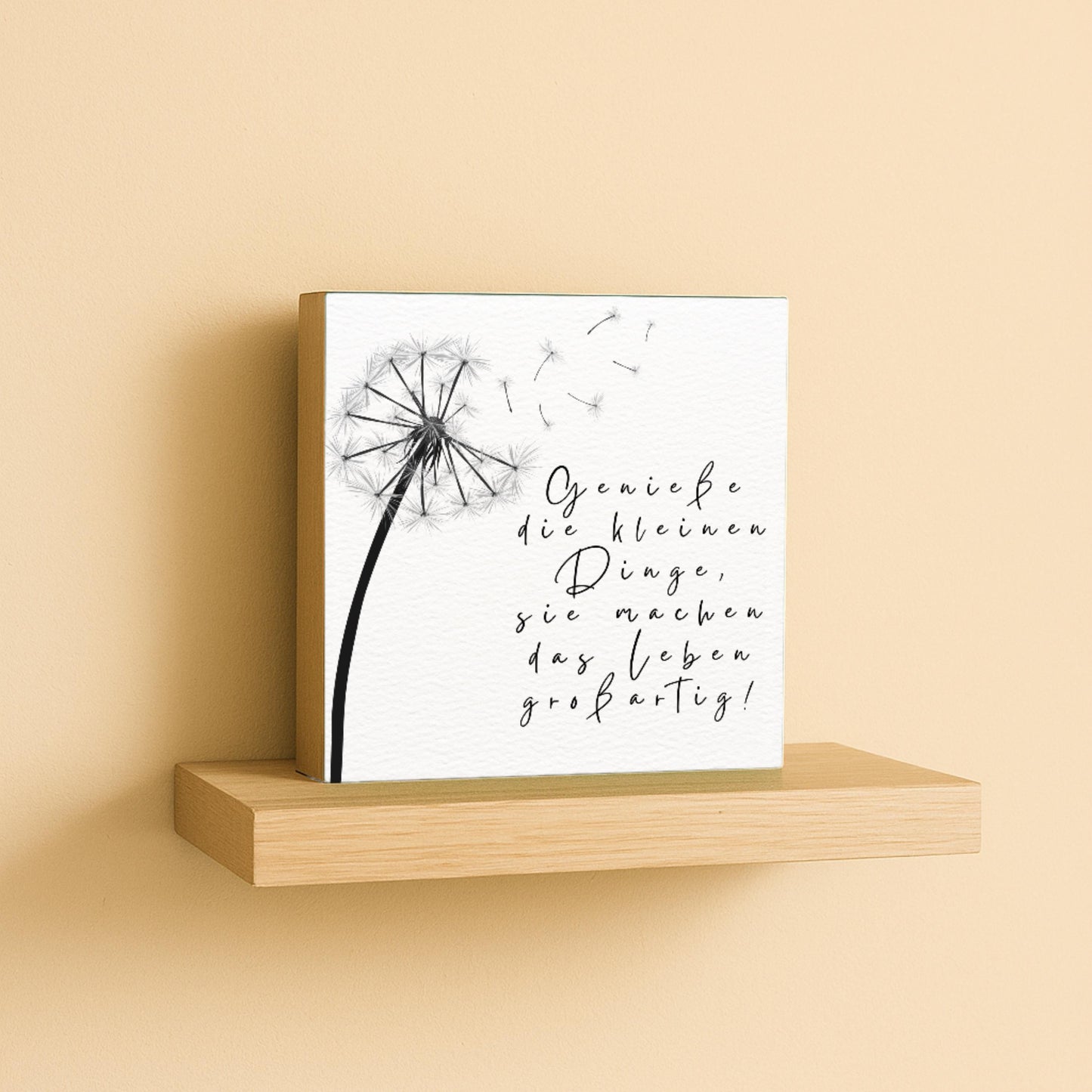 Genieße die kleinen Dinge – 10x10 cm Mini Art Print – Typografie Wanddeko zum Hinstellen & Aufhängen