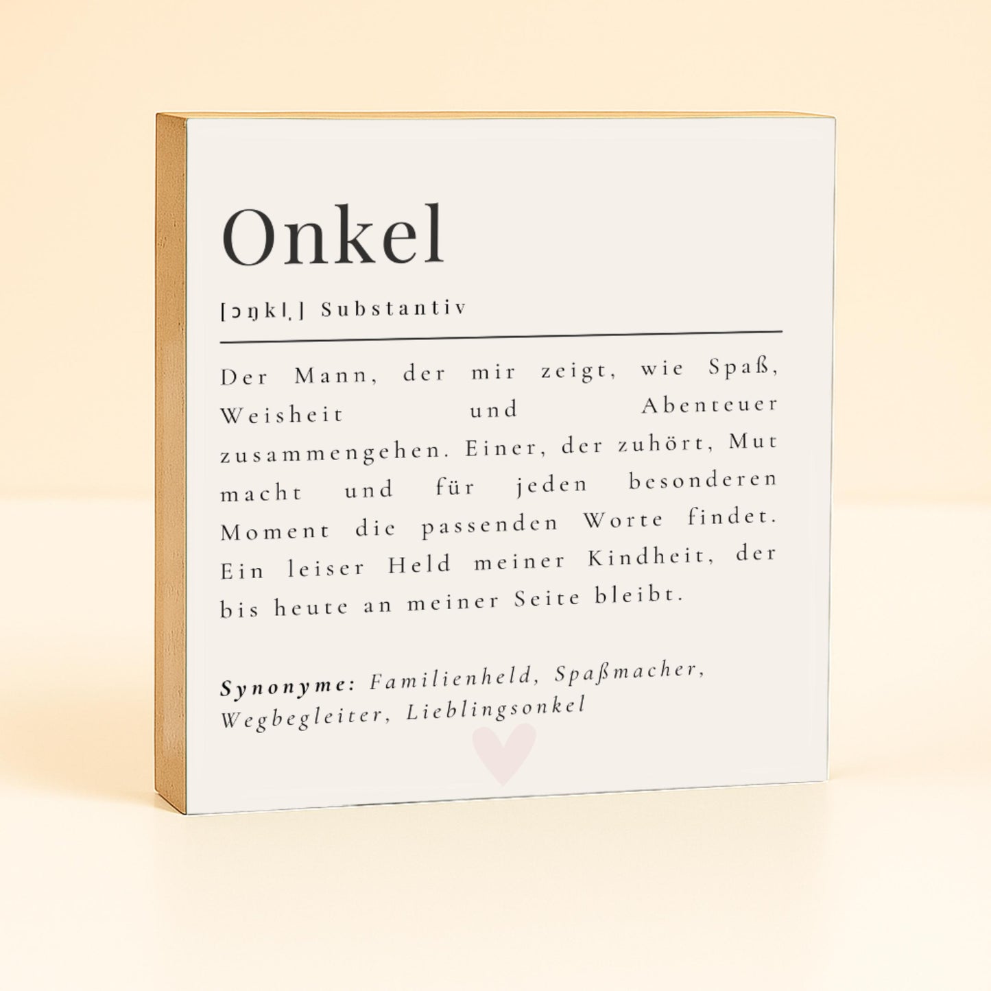 Onkel Definition Holzschild – 10x10 cm Mini Art Print – Kleines Geschenk & moderne Typografie-Deko zum Hinstellen oder Aufhängen