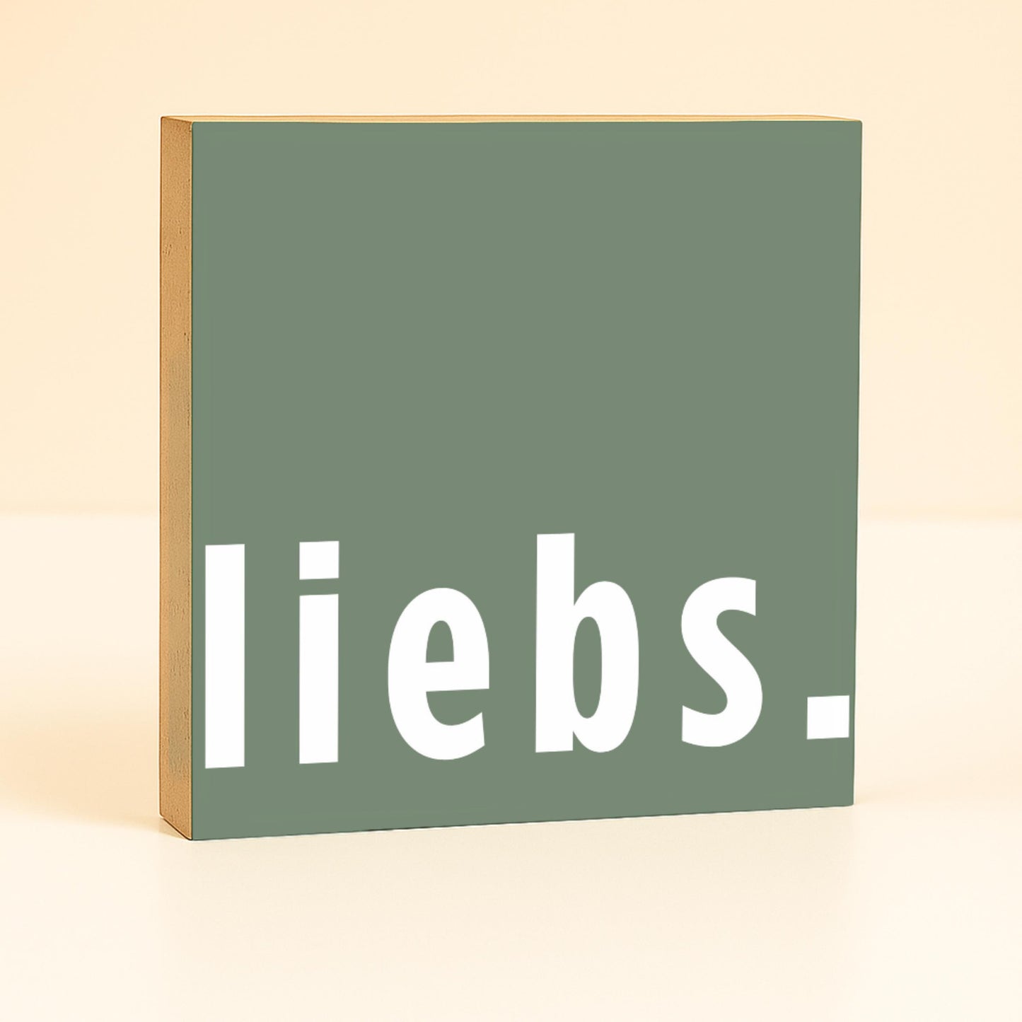 liebs. Holzbild – 10x10 cm Mini Art Print – Typografie Wanddeko zum Hinstellen & Aufhängen