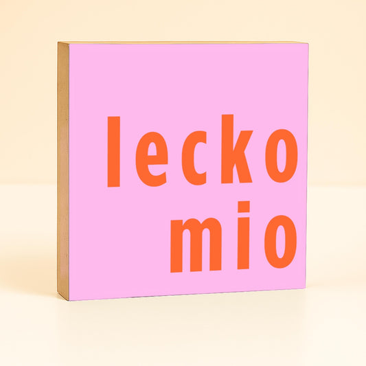 Lustiger Spruch Küche – Lecko mio – humorvolle Küchen Deko – kleines Geschenk lustig – Mini Holzschild