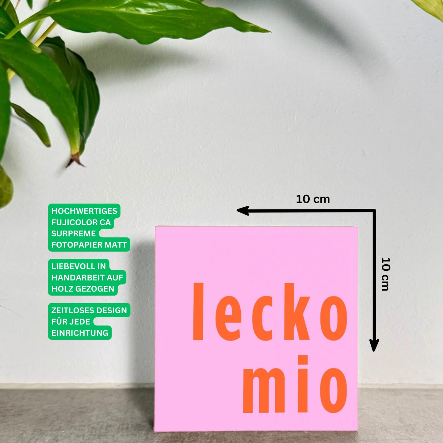 Lustiger Spruch Küche – Lecko mio – humorvolle Küchen Deko – kleines Geschenk lustig – Mini Holzschild