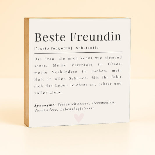 Beste Freundin Definition Holzbild – Freundschaft Geschenk für sie – Spruch Freundin Mini Art Print – Geschenkidee beste Freundin 10x10 cm