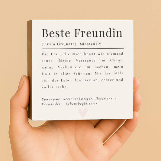 Beste Freundin Definition Holzbild – Freundschaft Geschenk für sie – Spruch Freundin Mini Art Print – Geschenkidee beste Freundin 10x10 cm