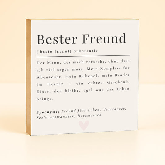 Bester Freund Definition Holzbild – 10x10  Mini Art Print – Geschenk für beste Freunde – Freundschaft Wanddeko zum Hinstellen oder Aufhängen