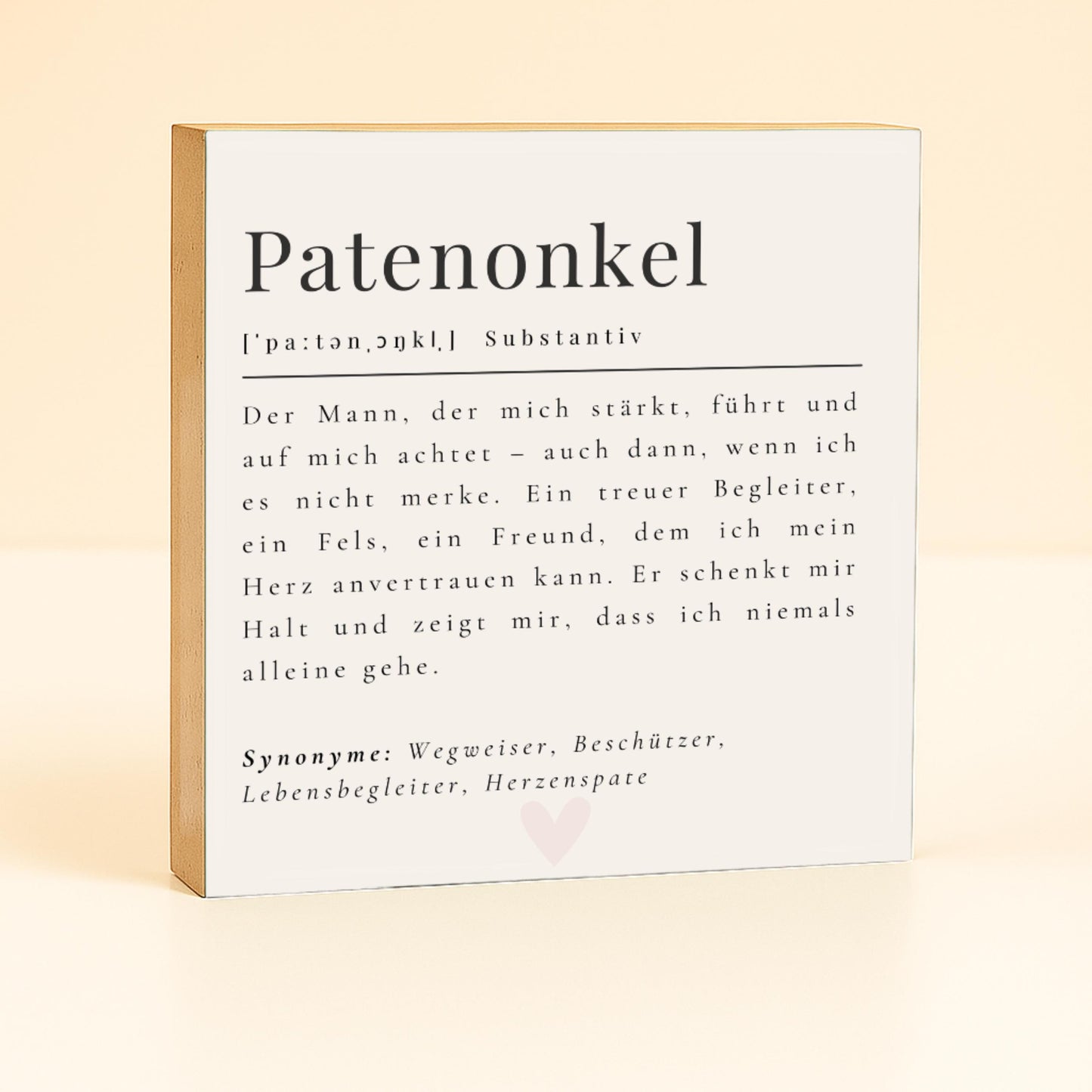 Patenonkel Definition Holzschild – 10x10 cm Mini Art Print – Kleines Geschenk & moderne Typografie-Deko zum Hinstellen oder Aufhängen