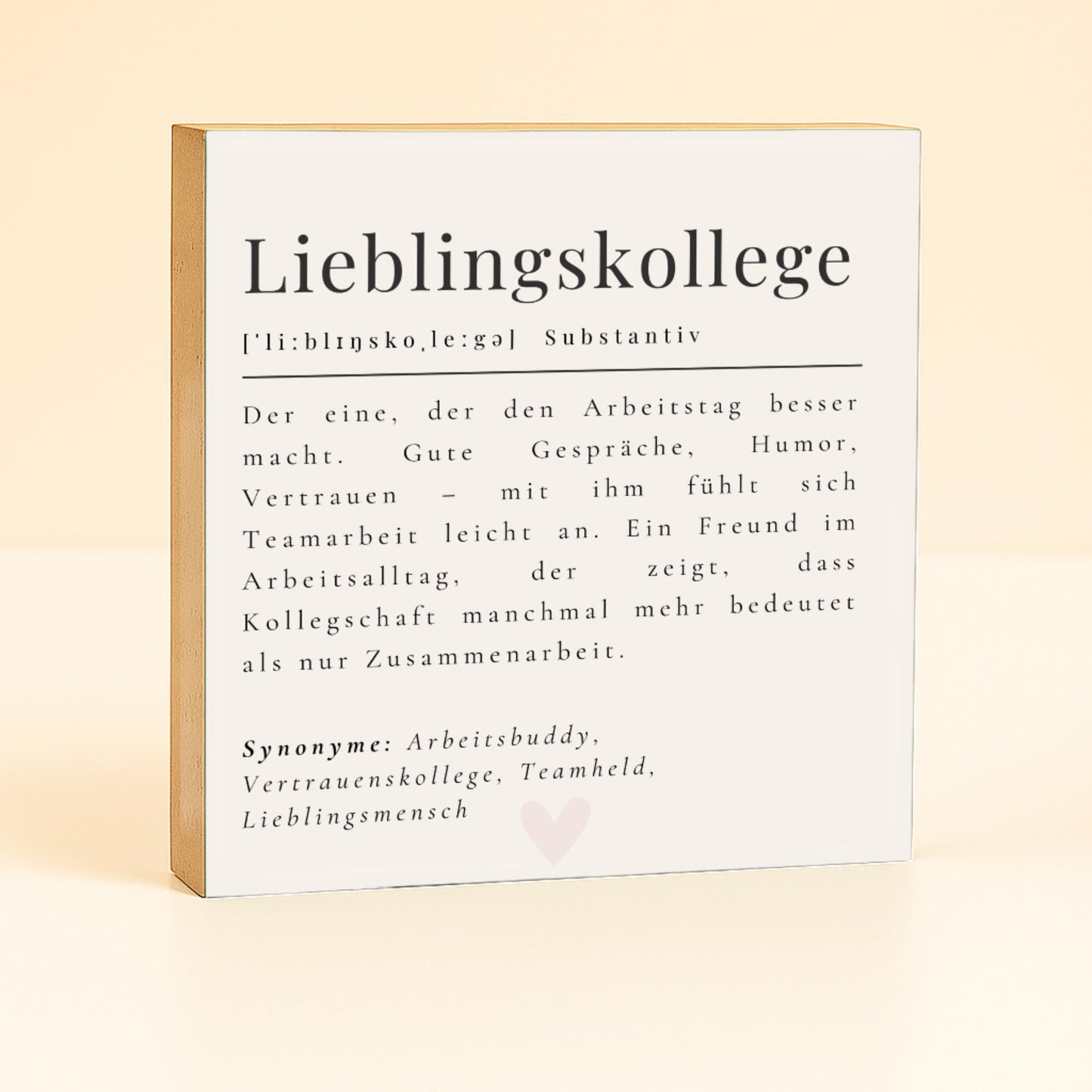 Lieblingskollege Definition Holzbild – 10x10 cm Mini Art Print – Typografie Geschenk für Kollegen – Büro Deko zum Hinstellen & Aufhängen