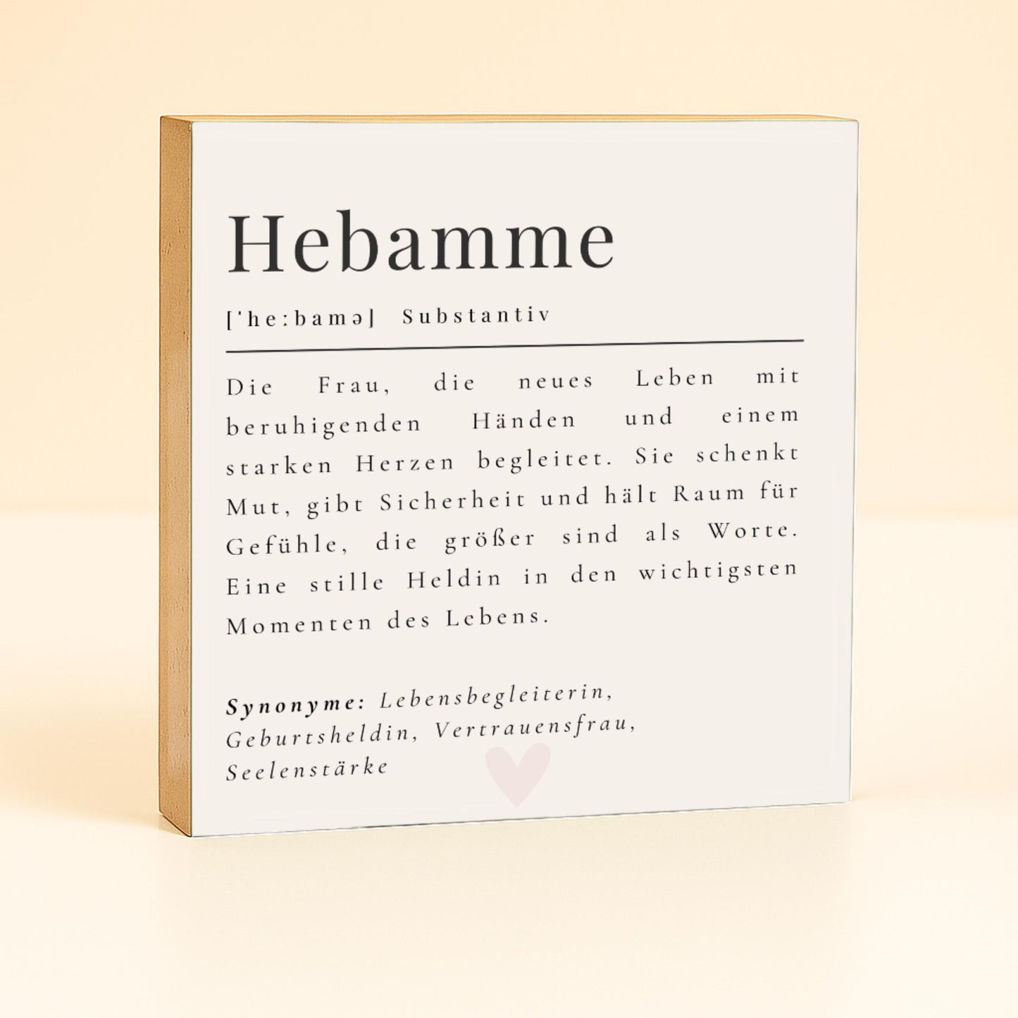Hebamme Definition Holzbild – 10x10 cm Mini Art Print – Geschenk für Hebammen – Geburt & Baby Wanddeko zum Hinstellen oder Aufhängen