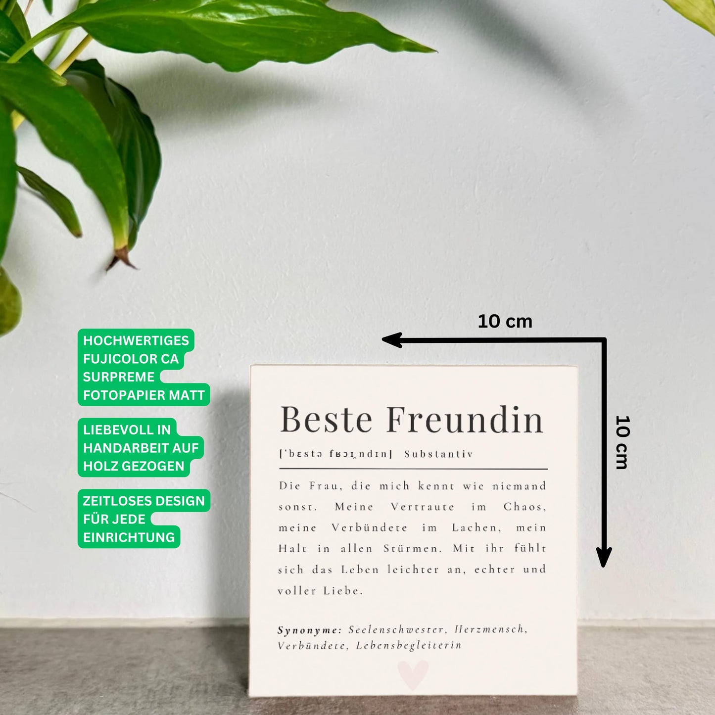 Beste Freundin Definition Holzbild – Freundschaft Geschenk für sie – Spruch Freundin Mini Art Print – Geschenkidee beste Freundin 10x10 cm