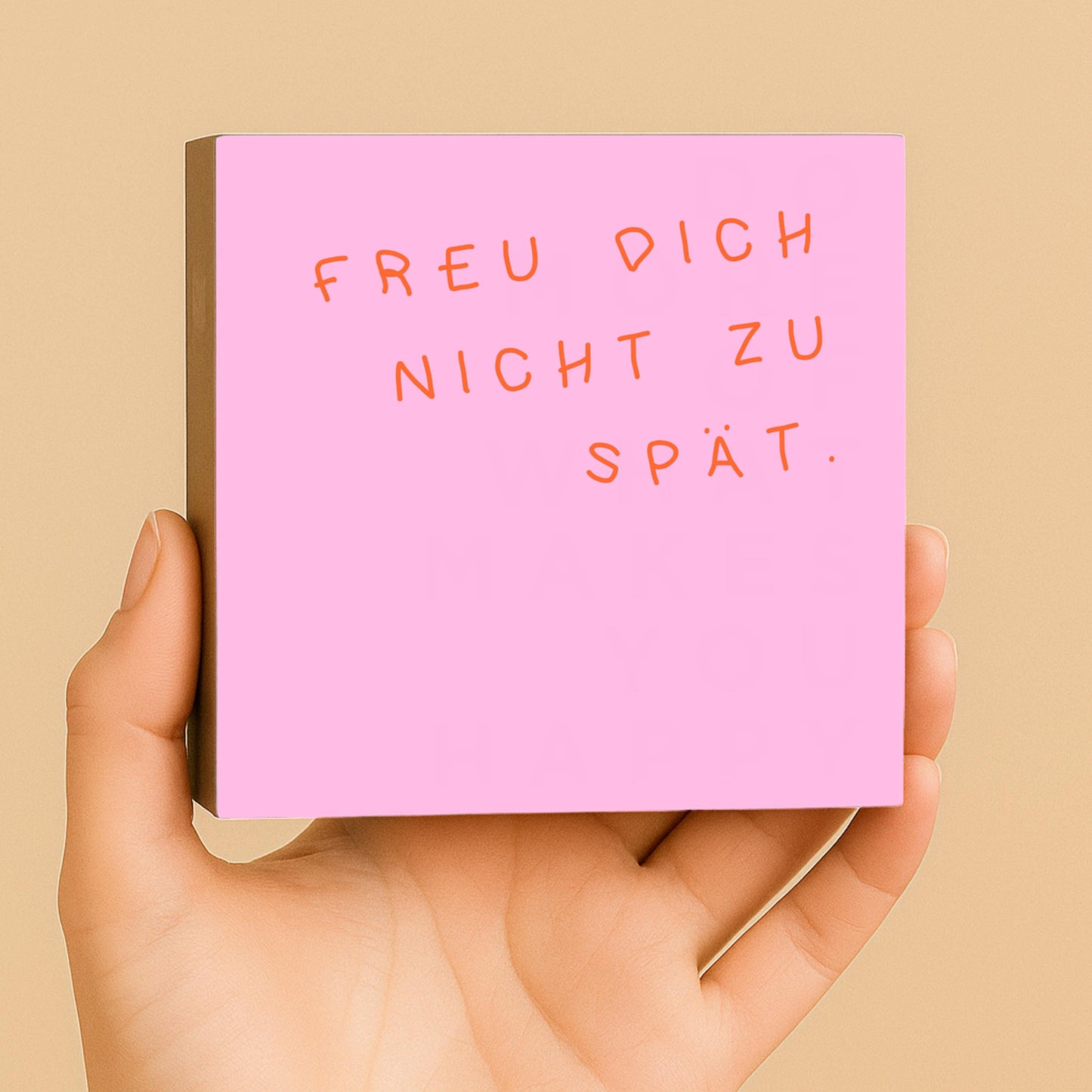 Freu dich nicht zu spät - Spruch Holzschild – Mini Art Print 10x10 cm – kleines Geschenk – Mitbringsel zum Hinstellen oder Aufhägngen