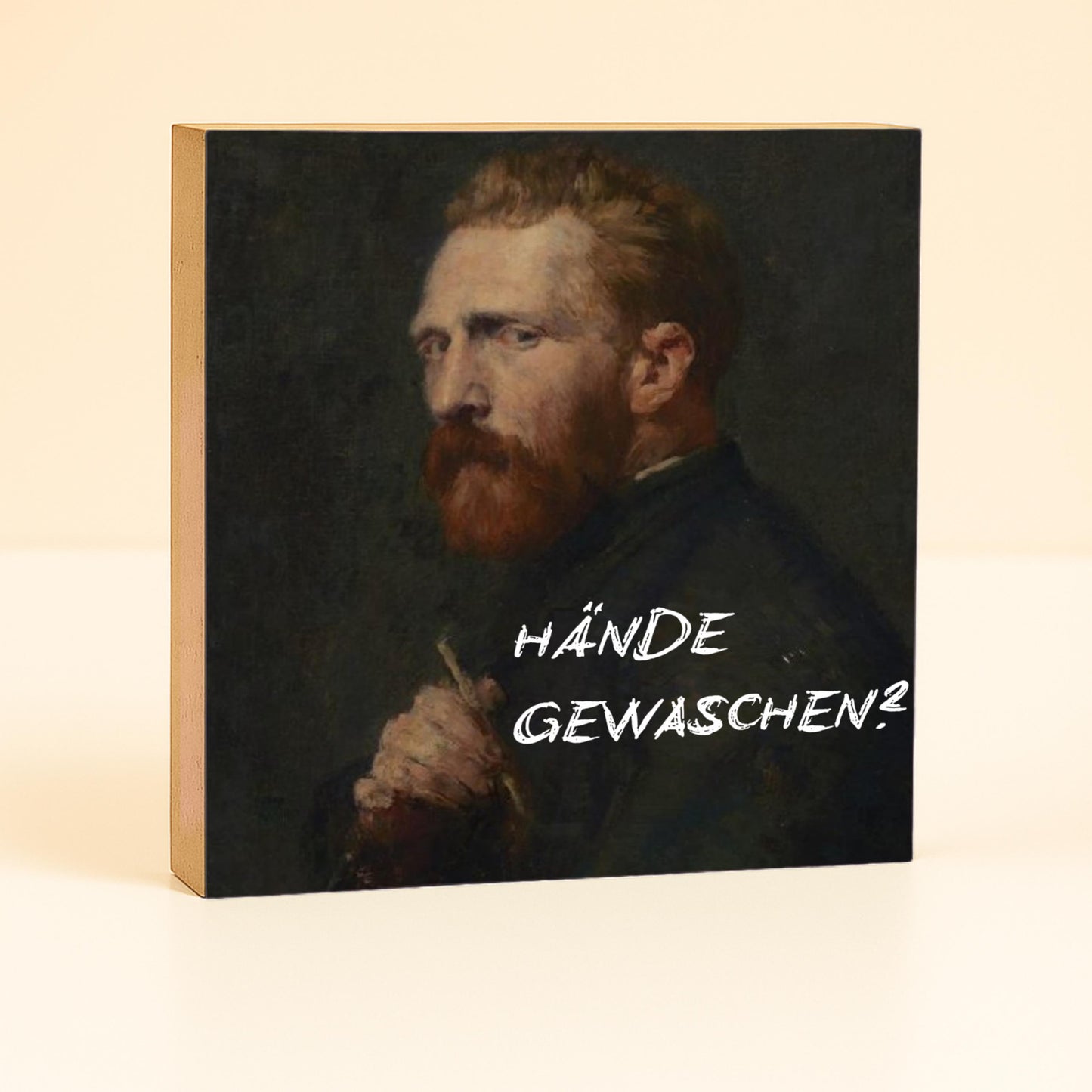 Hände gewaschen? Holzbild – 10x10 cm Mini Art Print – Holzschild mit Spruch - Wanddeko zum Hinstellen & Aufhängen