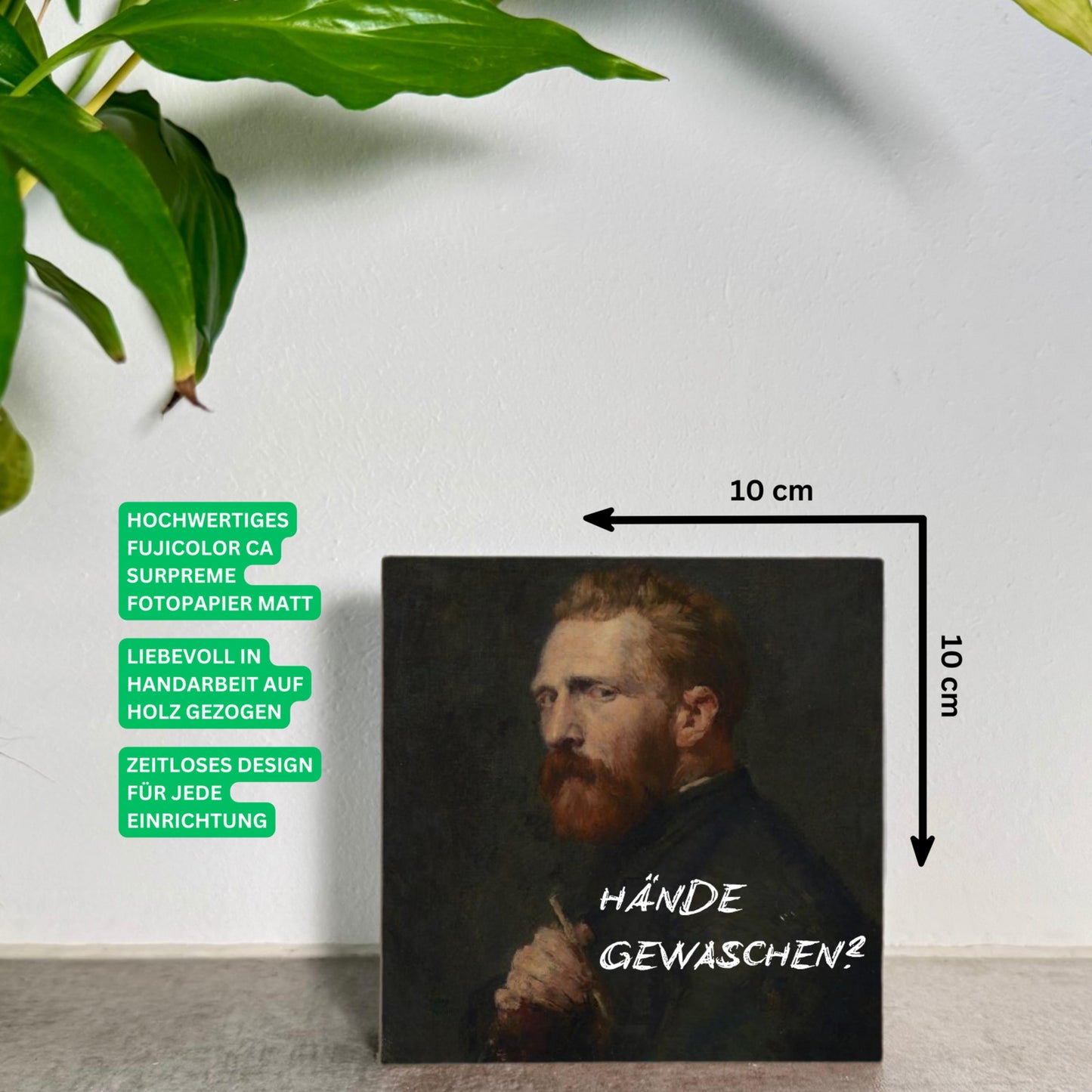 Hände gewaschen? Holzbild – 10x10 cm Mini Art Print – Holzschild mit Spruch - Wanddeko zum Hinstellen & Aufhängen
