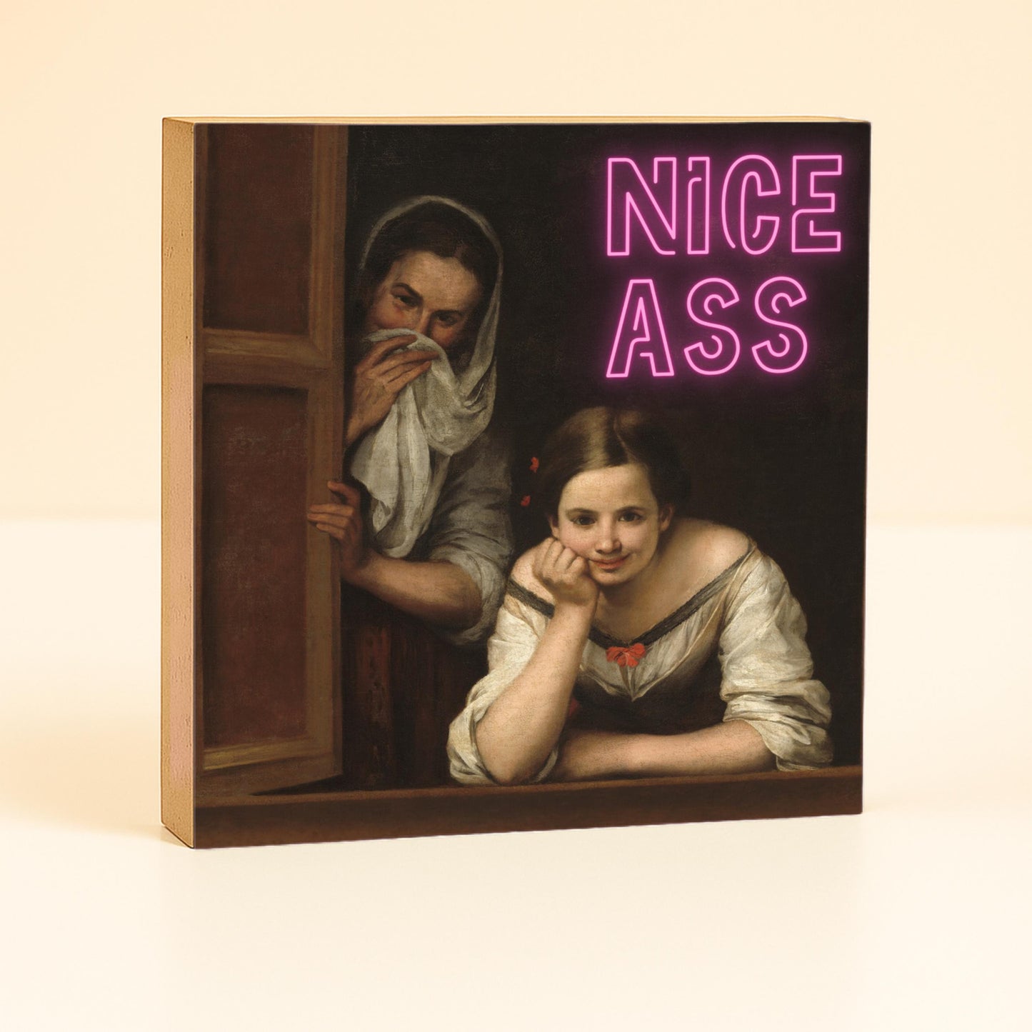 Nice Ass Holzbild – 10x10 cm Mini Art Print – Moderner Statement Spruch – Kunst Typografie Wanddeko zum Hinstellen oder Aufhängen