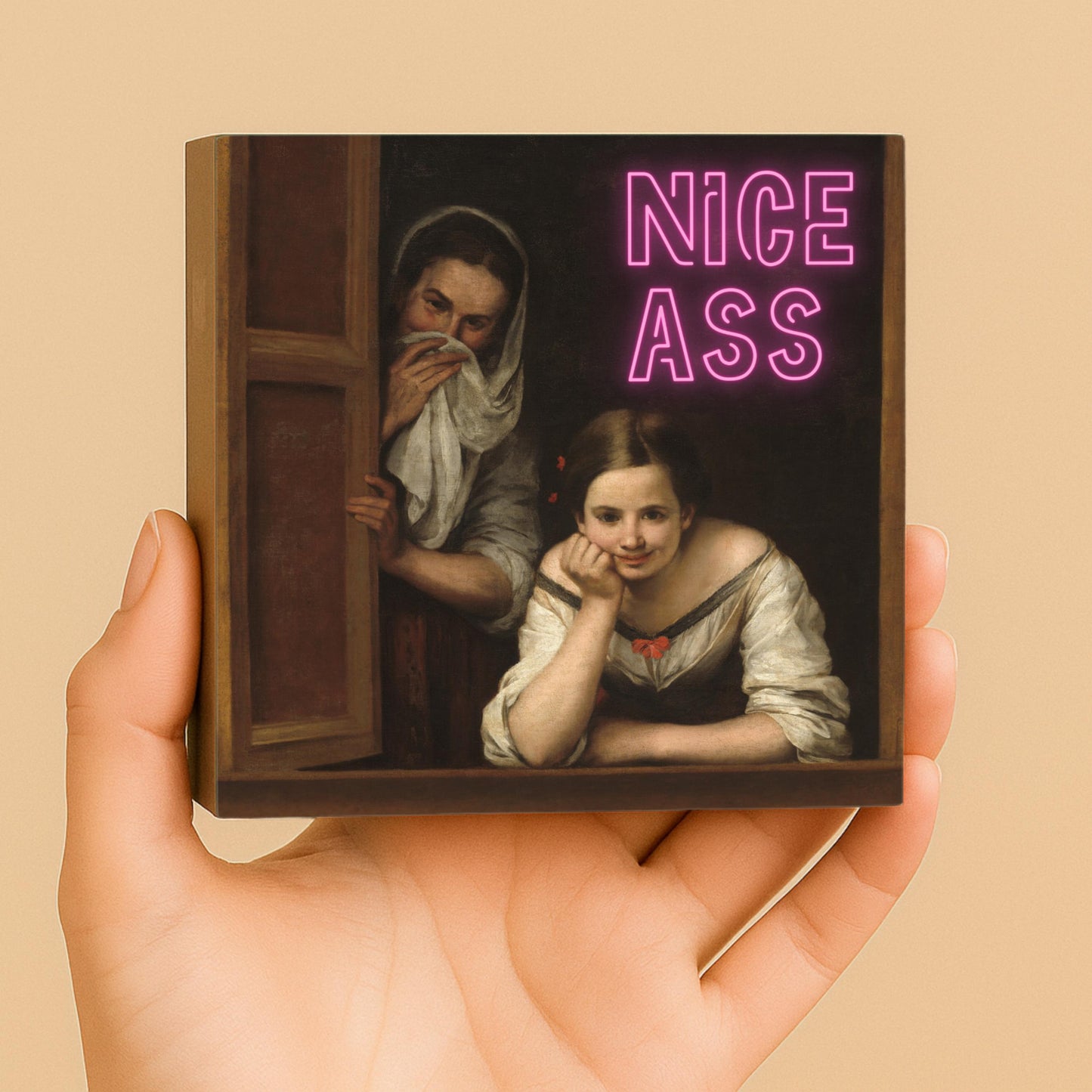 Nice Ass Holzbild – 10x10 cm Mini Art Print – Moderner Statement Spruch – Kunst Typografie Wanddeko zum Hinstellen oder Aufhängen