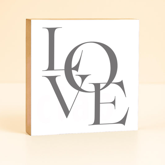 LOVE – 10x10 cm Mini Art Print – Typografie Kunst Wanddeko zum Hinstellen & Aufhängen