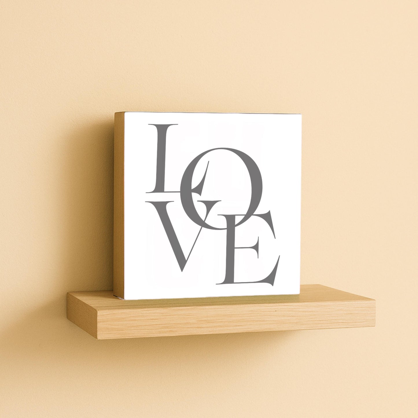 LOVE – 10x10 cm Mini Art Print – Typografie Kunst Wanddeko zum Hinstellen & Aufhängen