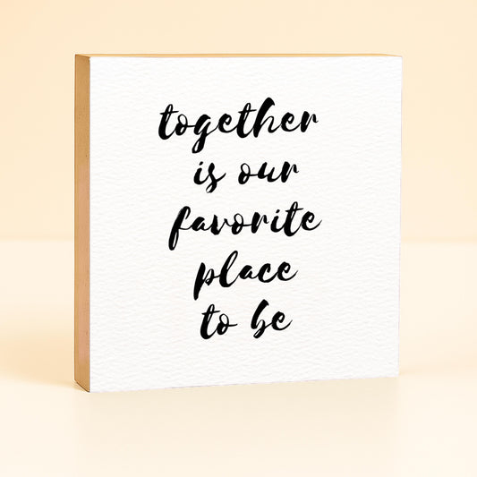 Together Holzbild – 10x10 cm Mini Art Print – Typografie Wanddeko zum Hinstellen & Aufhängen