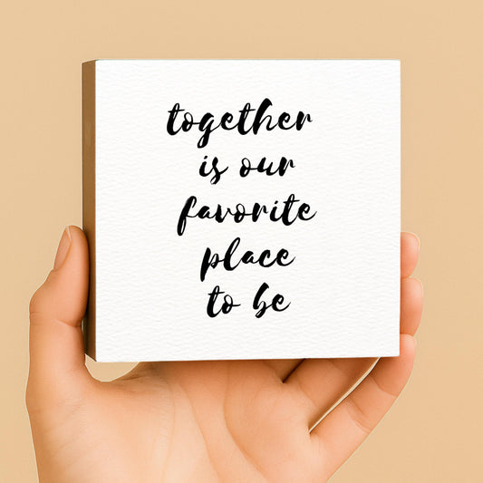 Together Holzbild – 10x10 cm Mini Art Print – Typografie Wanddeko zum Hinstellen & Aufhängen