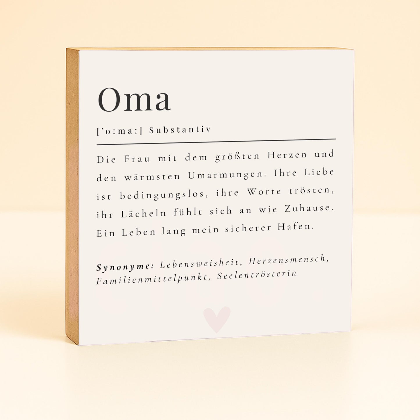 Oma Definition Holzbild – 10x10 cm Mini Art Print – kleines Geschenk zum Hinstellen & Aufhängen