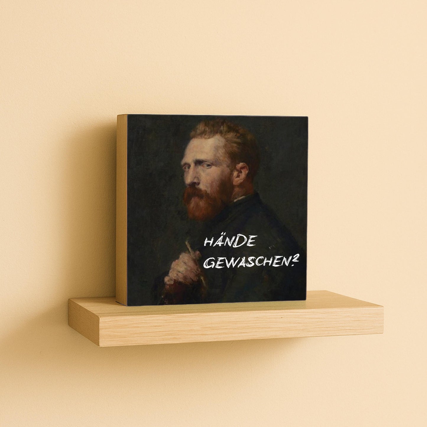Hände gewaschen? Holzbild – 10x10 cm Mini Art Print – Holzschild mit Spruch - Wanddeko zum Hinstellen & Aufhängen