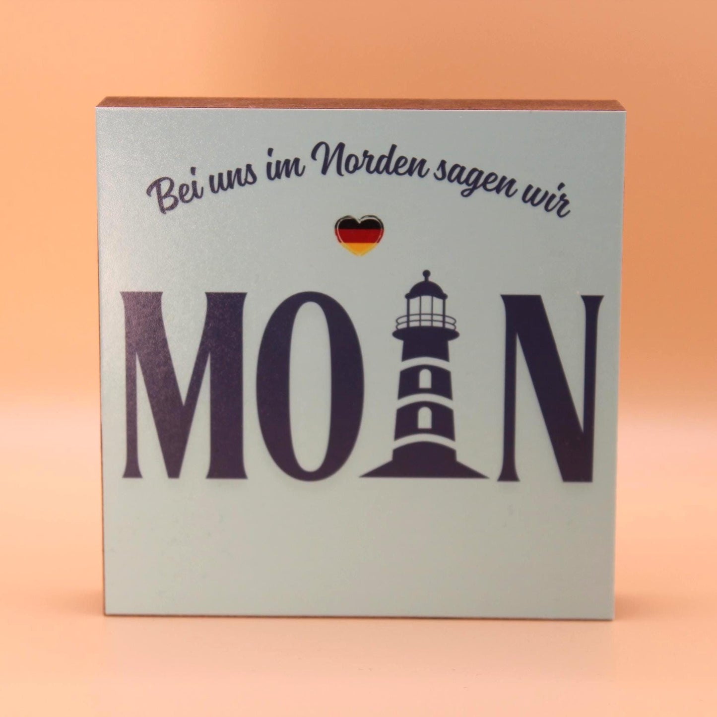 Im Norden sagt man MOIN Holzbild – Lustiges Geschenk Norddeutsch – Mini Holzschild 10x10 cm – Schreibtisch Deko – Humor Spruch