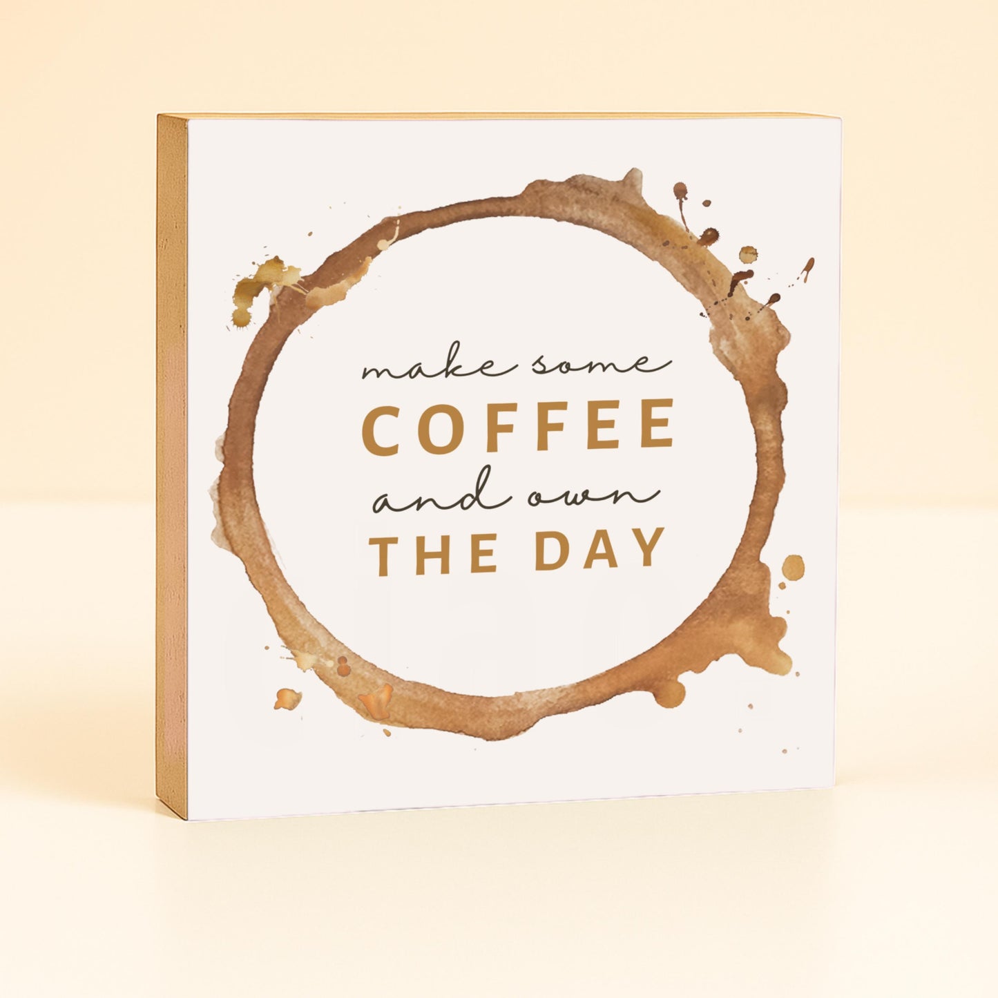 Make Some Coffee Holzbild – 10x10 cm Mini Art Print – Kaffee Wanddeko zum Hinstellen & Aufhängen