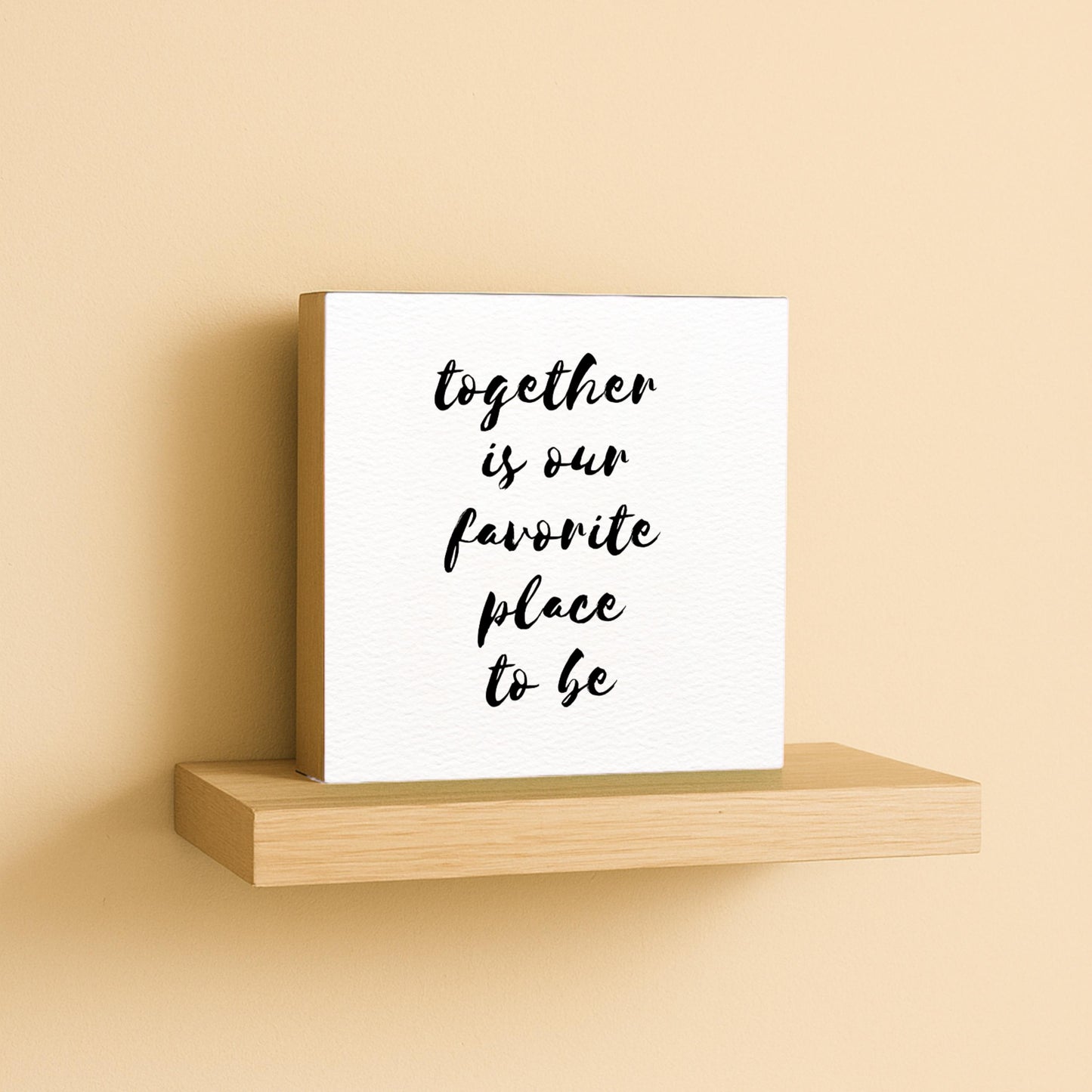 Together Holzbild – 10x10 cm Mini Art Print – Typografie Wanddeko zum Hinstellen & Aufhängen