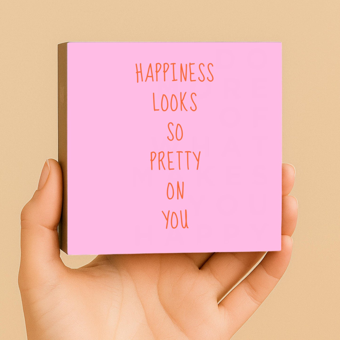 Romantischer Spruch Holzbild – Happiness looks so pretty on you – Geschenk Freundin Liebe – ästhetische Wanddeko – kleines Geschenk