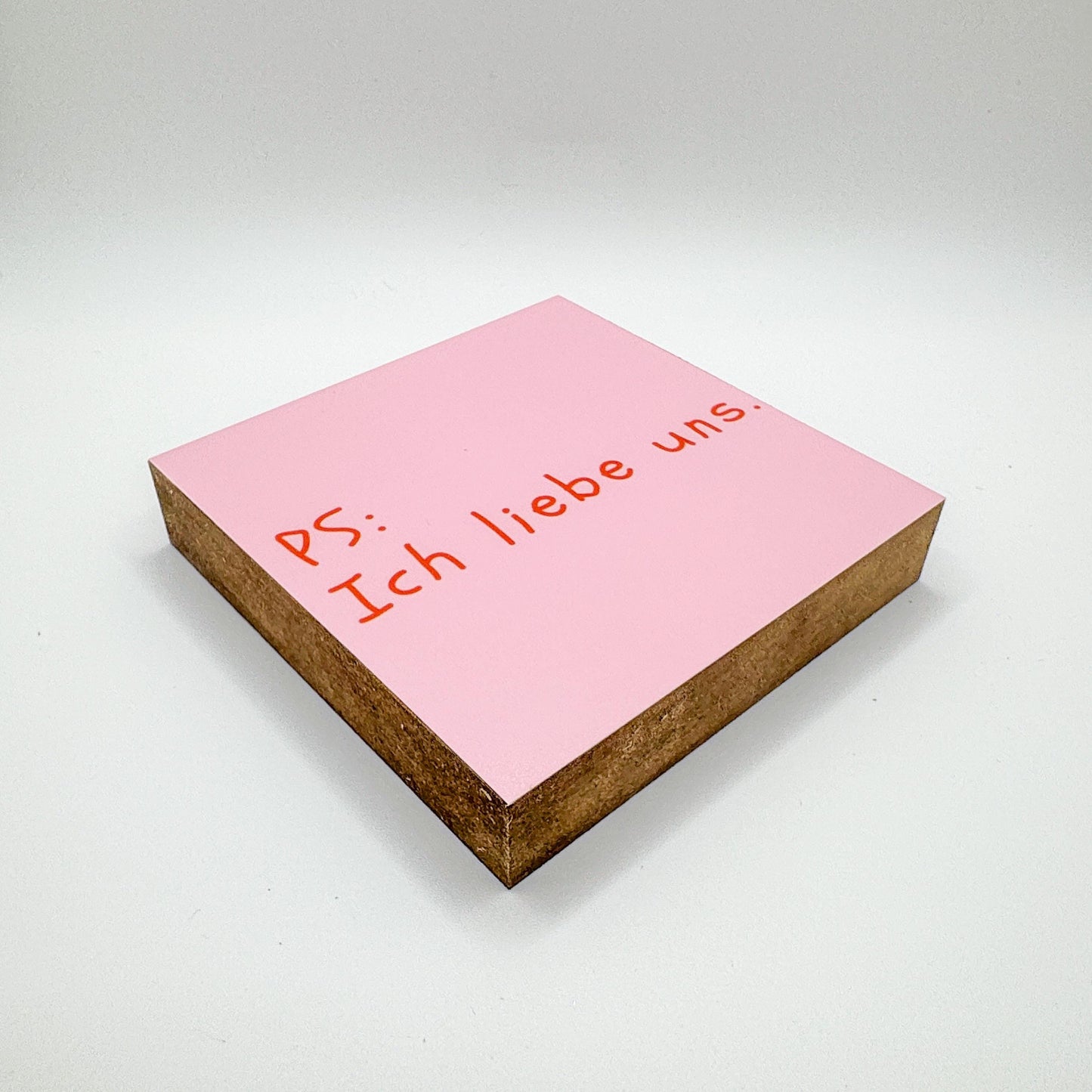Ps. Ich liebe uns Spruch – Geschenk für Partner – Typografie Holzbild 10x10 cm – Romantische Wanddeko Liebe Paar