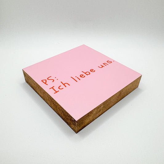 Ps. Ich liebe uns Spruch – Geschenk für Partner – Typografie Holzbild 10x10 cm – Romantische Wanddeko Liebe Paar