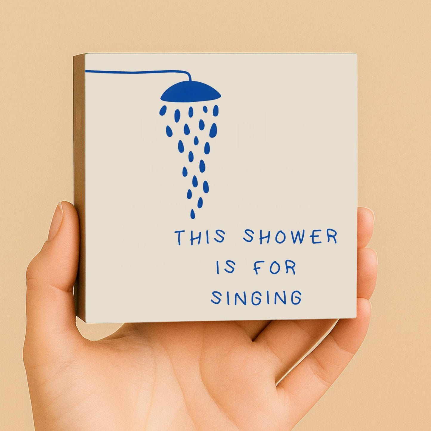 This Shower Is For Singing Holzbild – Lustiger Badezimmer Spruch – Mini Art Print 10x10 cm – Bad Deko Dusche Gäste WC Humor