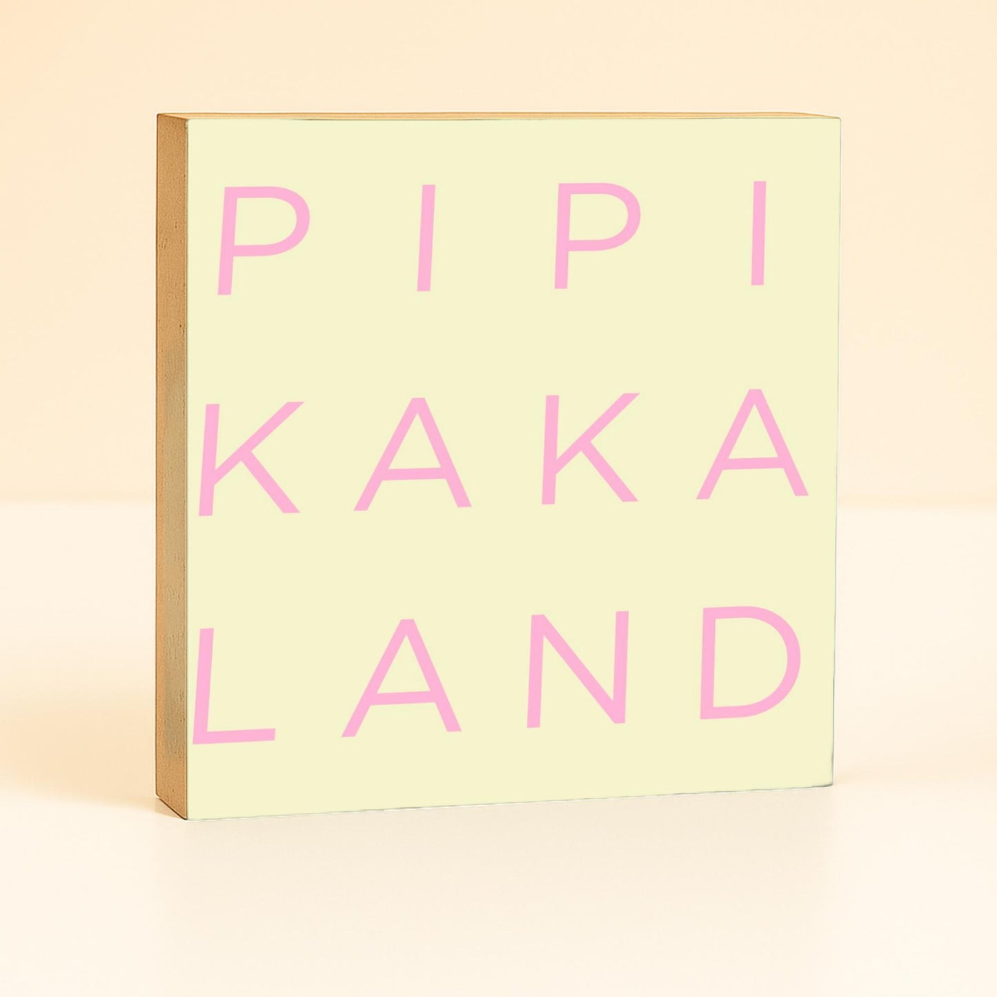 Pipi Kaka Land Holzbild – lustige Badezimmer Deko – Mini Art Print 10x10 cm – kleines Holzschild mit Spruch – Geschenkidee & Mitbringsel