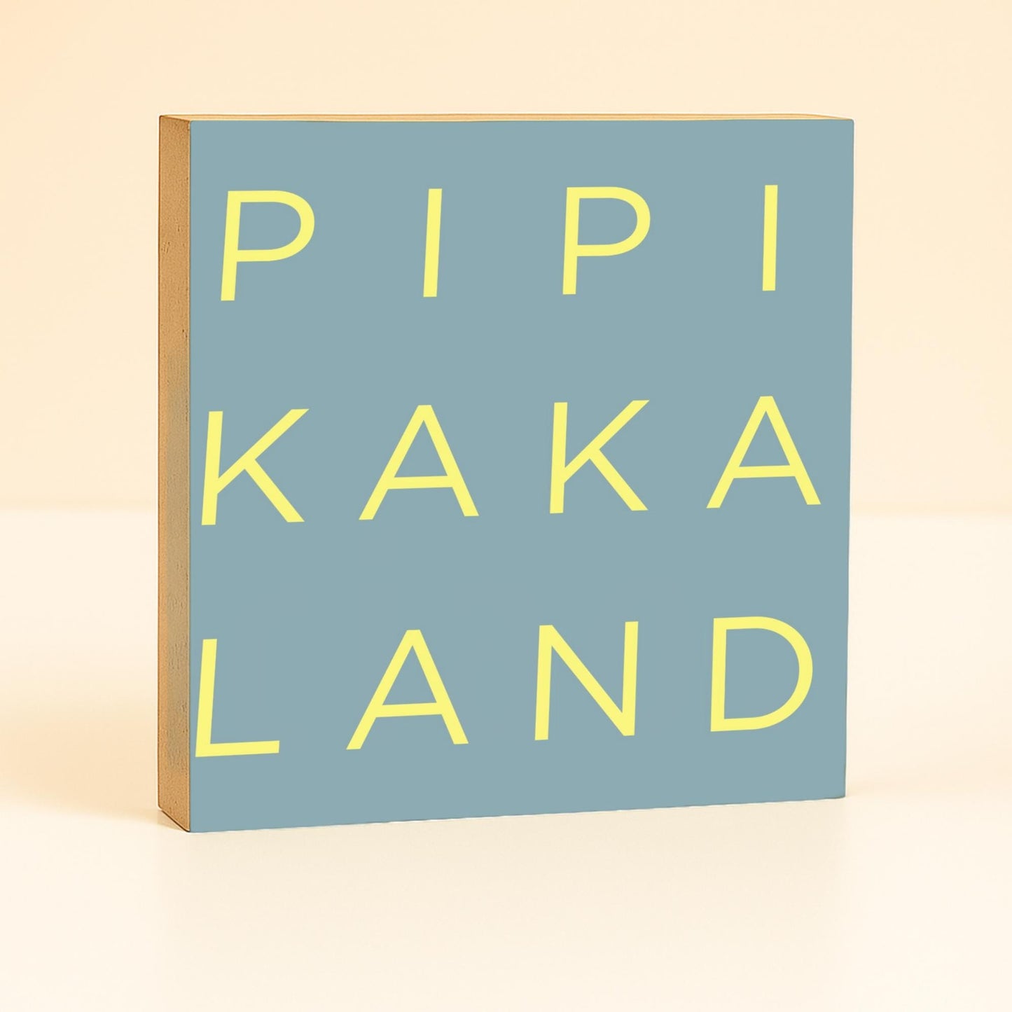 Pipi Kaka Land Holzbild – lustige Badezimmer Deko – Mini Art Print 10x10 cm – kleines Holzschild mit Spruch – Geschenkidee & Mitbringsel