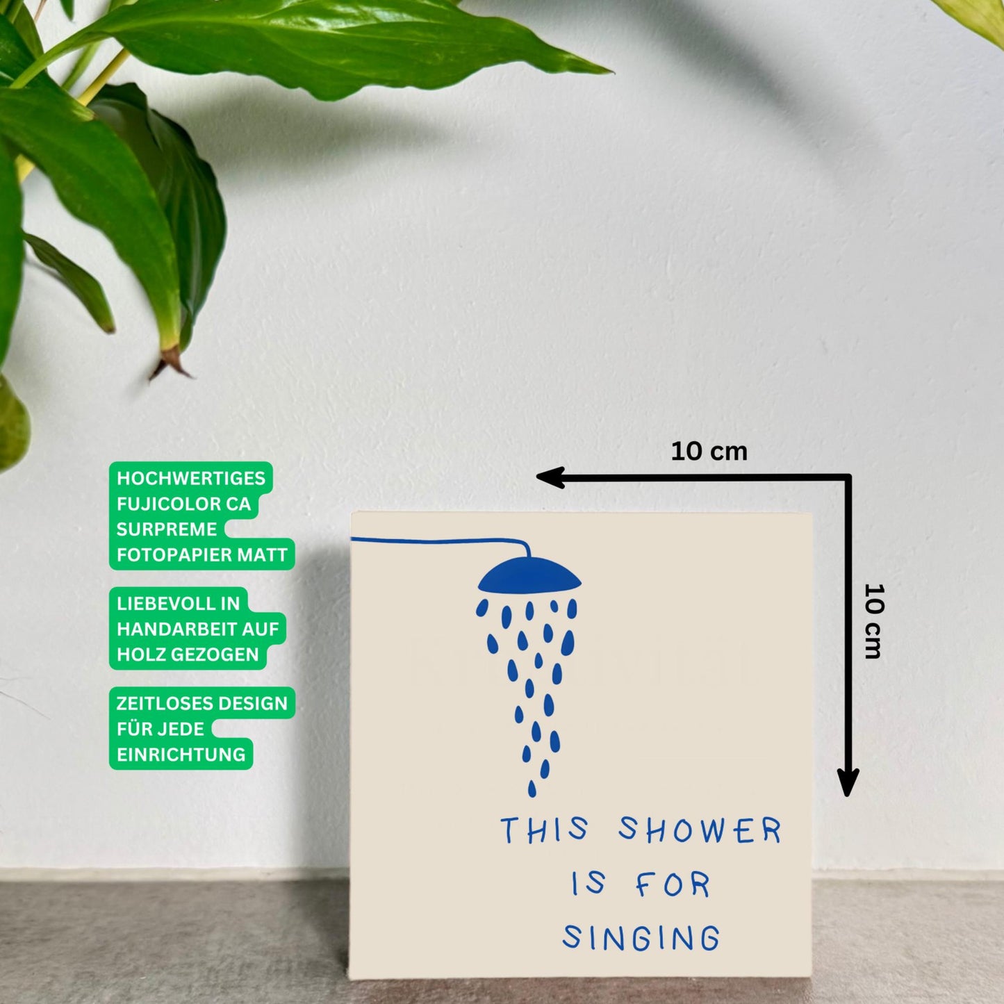 This Shower Is For Singing Holzbild – Lustiger Badezimmer Spruch – Mini Art Print 10x10 cm – Bad Deko Dusche Gäste WC Humor